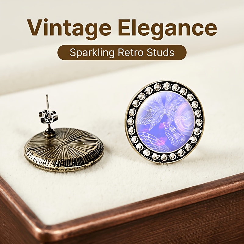 2pcs Dreamy Butterfly Wing Pattern Glass Stud Earrings Set